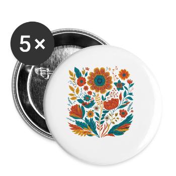 Vintage Blumen Bohemian Floral Kunst Design - Buttons groß 56 mm (5er Pack) - Weiß - Vorne
