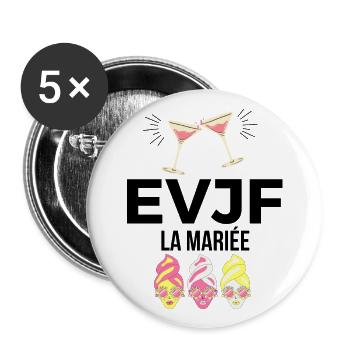 EVJF la mariée - Lot de 5 grands badges (56 mm) - blanc - Devant