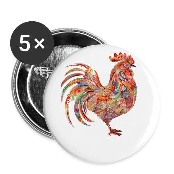 Vibrant Floral Colorful Rooster - Buttons large 2.2''/56 mm (5-pack) - white - Front