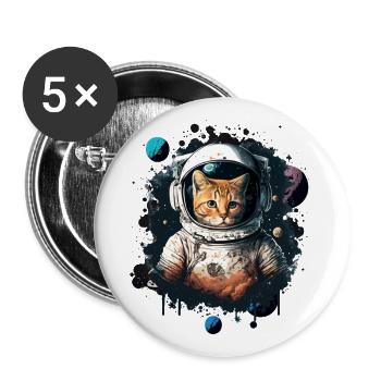 Astronaut Cat - Buttons large 2.2''/56 mm (5-pack) - white - Front