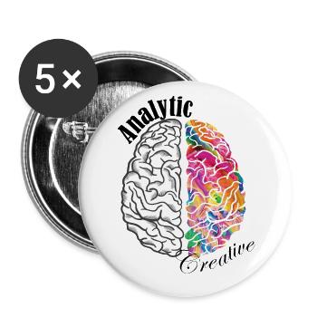 Analytic Creative Brain Left Brained Right Brained - Buttons large 2.2''/56 mm (5-pack) - white - Front