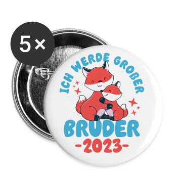 Großer Bruder 2023 Junge Geschwister Geburt - Buttons groß 56 mm (5er Pack) - Weiß - Vorne
