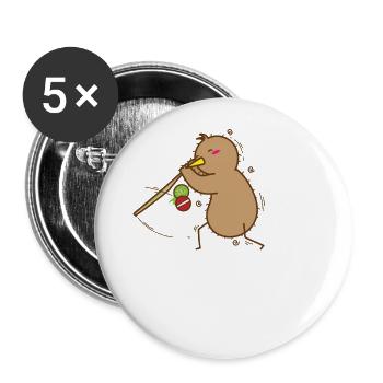 Kiwi spielt mit Stock Vogel und Frucht - Buttons groß 56 mm (5er Pack) - Weiß - Vorne