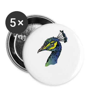 Peacock Bird Colors Animal Zoo - Buttons large 2.2''/56 mm (5-pack) - white - Front