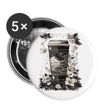 Ukiyo-E style coffee and cherry blossom retro design - Buttons large 2.2''/56 mm (5-pack) - white - Front