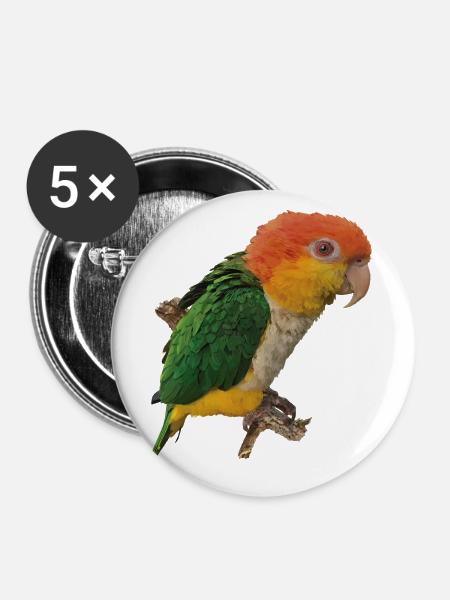 Der orangeköpfige Caique - Buttons groß 56 mm (5er Pack) - Weiß