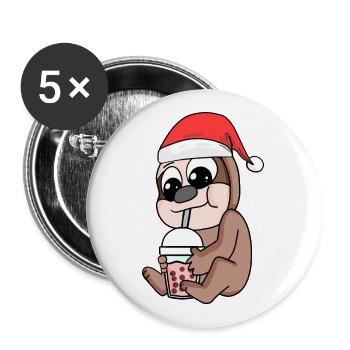 Faultier Weihnachten Bubble Tea - Buttons groß 56 mm (5er Pack) - Weiß - Vorne