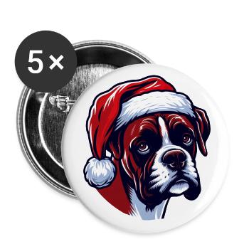 Niedlicher Boxerhund Xmas Eve Spirit - Buttons groß 56 mm (5er Pack) - Weiß - Vorne
