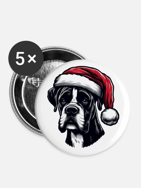 Boxerhund Weihnachtsgeschenke - Buttons groß 56 mm (5er Pack) - Weiß