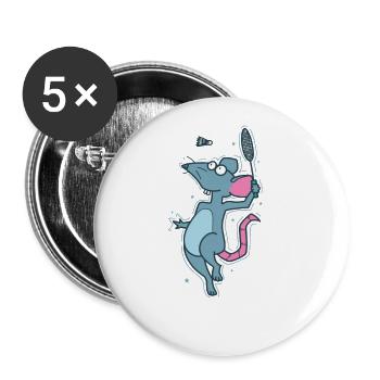 Rat Playing Badminton Rodent - Buttons large 2.2''/56 mm (5-pack) - white - Front