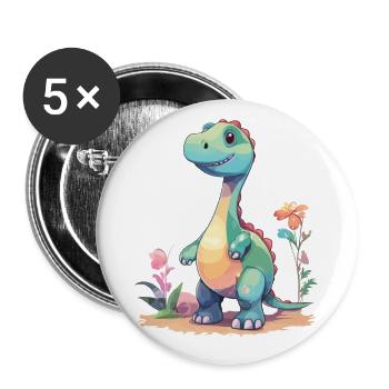 Süßer Dino Cartoon Prähistorische Fantasie - Buttons groß 56 mm (5er Pack) - Weiß - Vorne