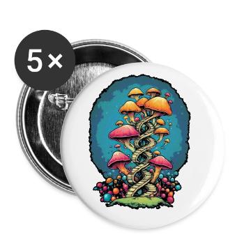 Farbenfroher Pilz-DNA-Myzel-Züchter - Buttons groß 56 mm (5er Pack) - Weiß - Vorne