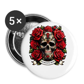 Memento Mori Ornate Skull Floral Tattoo Stoic - Buttons large 2.2''/56 mm (5-pack) - white - Front