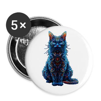 Komplizierter psychedelischer Fraktal-Katze-Rave-Pilz - Buttons groß 56 mm (5er Pack) - Weiß - Vorne