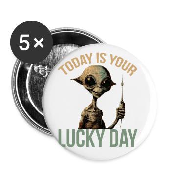 Lustige Alien-Sonde Weltrauminvasion UFO Glückstag - Buttons groß 56 mm (5er Pack) - Weiß - Vorne