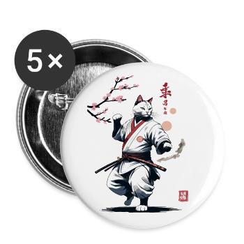Karate Cat Japan Ukiyo-E Streetwear Design - Buttons large 2.2''/56 mm (5-pack) - white - Front