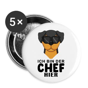 Chef Spruch Anführer Hund Rottweiler Motiv - Buttons groß 56 mm (5er Pack) - Weiß - Vorne