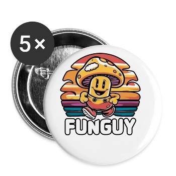 Funny Cartoon Mushroom Character Fun Guy at Sunset - Buttons large 2.2''/56 mm (5-pack) - white - Front