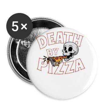 Crâne humoristique mangeant pizza Graphique drôle - Lot de 5 grands badges (56 mm) - blanc - Devant