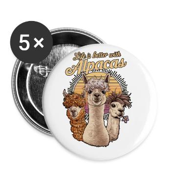 Life is Better with Alpacas, Alpaca Cute Art, - Buttons large 2.2''/56 mm (5-pack) - white - Front