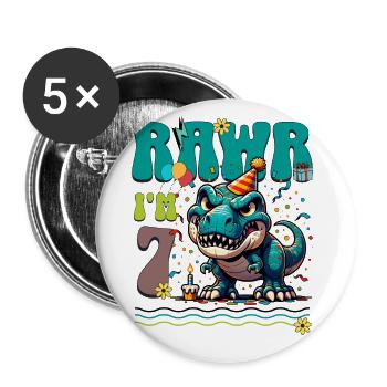 7th Birthday Rawr T Rex Dinosaur - Buttons large 2.2''/56 mm (5-pack) - white - Front