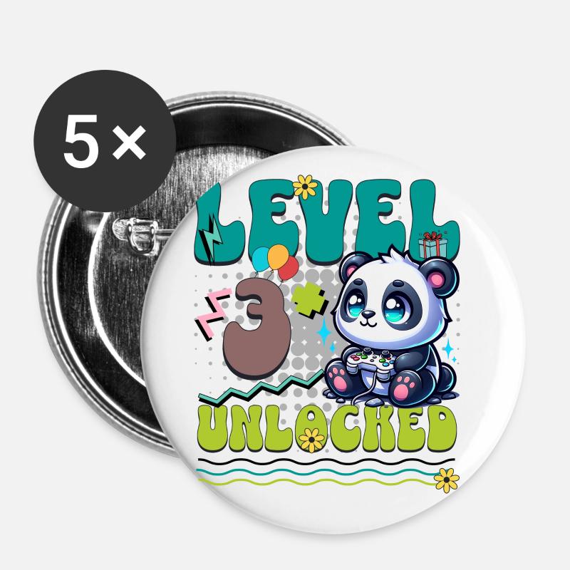 3rd Birthday Level Unlocked Gaming Panda - Buttons large 2.2''/56 mm (5-pack) - white