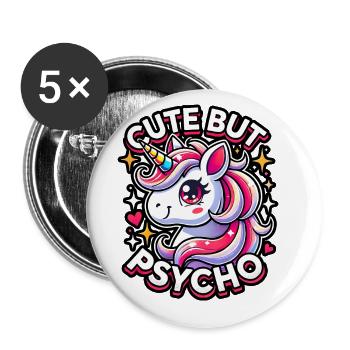 Cute But Psycho Unicorn Adorable Kawaii Design - Buttons large 2.2''/56 mm (5-pack) - white - Front