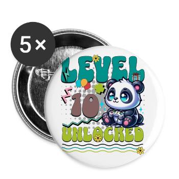10. Geburtstag Level Unlocked Gaming Panda - Buttons groß 56 mm (5er Pack) - Weiß - Vorne