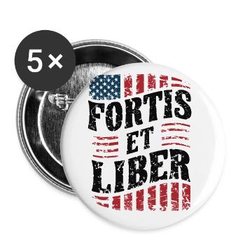 Amerikanische Flagge Fortis et Liber Patriotische Freiheit - Buttons groß 56 mm (5er Pack) - Weiß - Vorne