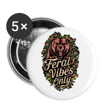 Wilde Vibes Nur Bär Wild Natur Blumig - Buttons groß 56 mm (5er Pack) - Weiß - Vorne