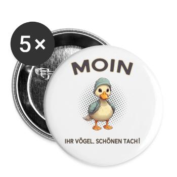 Moin Ihr Vögel Schönen Tach - Buttons groß 56 mm (5er Pack) - Weiß - Vorne