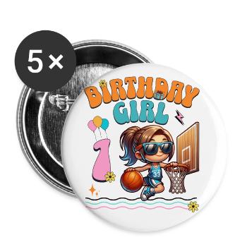 Basketball 1. Geburtstag Mädchen Basketballerin - Buttons groß 56 mm (5er Pack) - Weiß - Vorne