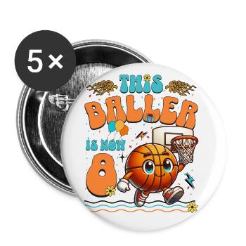 Basketball 8th Birthday Children's Birthday Party - Buttons large 2.2''/56 mm (5-pack) - white - Front