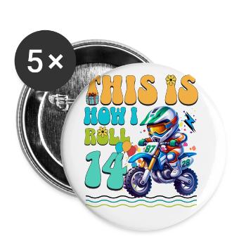 14e anniversaire de motocross - Lot de 5 grands badges (56 mm) - blanc - Devant