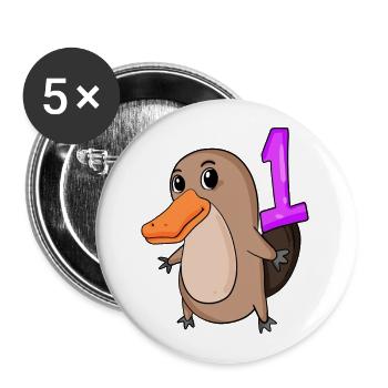 1 an - Inscription à l’école - Motif ornithorynque - Za - Lot de 5 grands badges (56 mm) - blanc - Devant