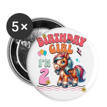 2ème anniversaire fille équitation - Lot de 5 grands badges (56 mm) - blanc - Devant