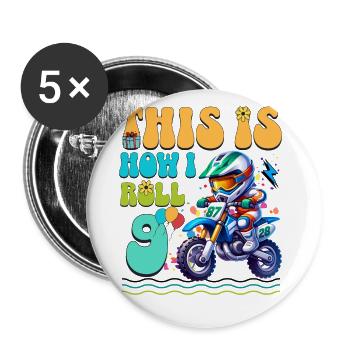 Motocross 9th Birthday - Buttons large 2.2''/56 mm (5-pack) - white - Front