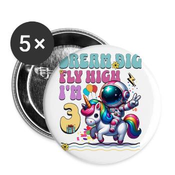Astronaute Licorne 3ème Anniversaire - Lot de 5 grands badges (56 mm) - blanc - Devant