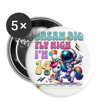 Astronaut Unicorn 14th Birthday - Buttons large 2.2''/56 mm (5-pack) - white - Front