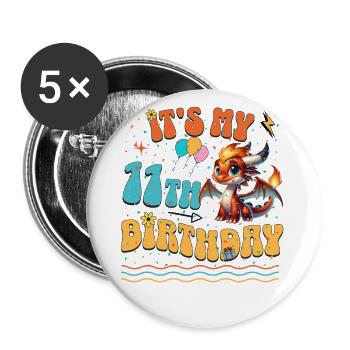 Dragon 11th Birthday Dragon - Buttons large 2.2''/56 mm (5-pack) - white - Front