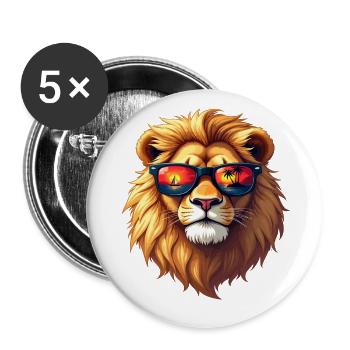 Un lion majestueux porte des lunettes de soleil - Lot de 5 grands badges (56 mm) - blanc - Devant