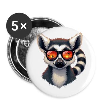 Ein stylischer Lemur mit Sonnenbrille - Buttons groß 56 mm (5er Pack) - Weiß - Vorne