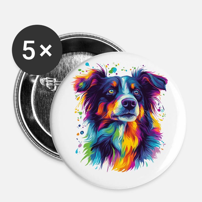 Porträt eines psychedelischen Australian Shepherds - Buttons groß 56 mm (5er Pack) - Weiß