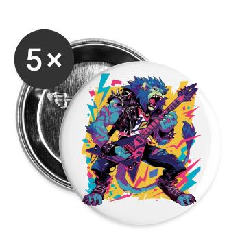 Aggressive Lion Playing Pop Art Style Guitar - Buttons large 2.2''/56 mm (5-pack) - white - Front