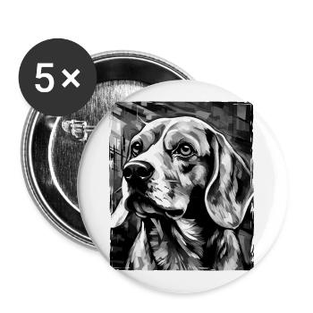 Portrait de chien beagle - Lot de 5 grands badges (56 mm) - blanc - Devant