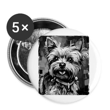 Yorkshire Terrier Hund Porträt - Buttons groß 56 mm (5er Pack) - Weiß - Vorne