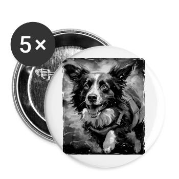 Border Collie Hund Porträt - Buttons groß 56 mm (5er Pack) - Weiß - Vorne