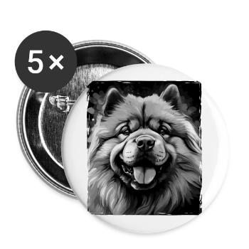 Chow Chow Hund Porträt - Buttons groß 56 mm (5er Pack) - Weiß - Vorne