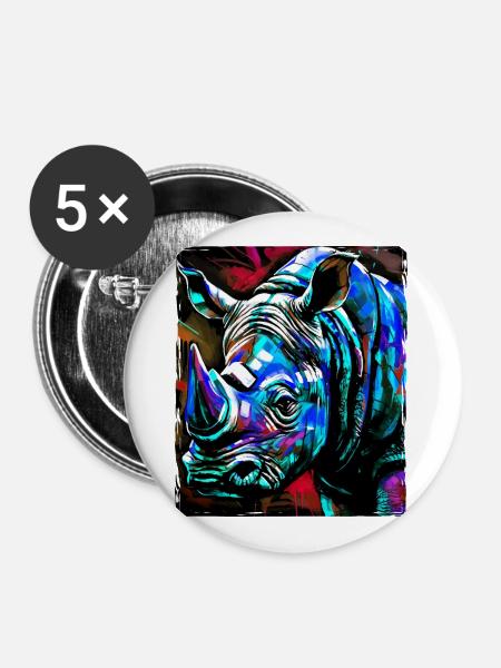 Nashorn Porträt - Buttons groß 56 mm (5er Pack) - Weiß