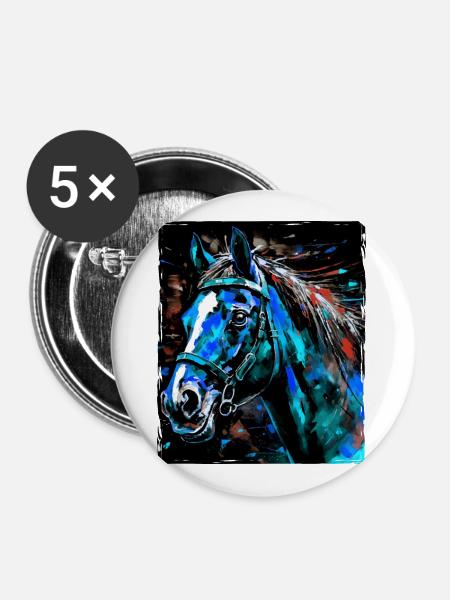 Pferd Porträt - Buttons groß 56 mm (5er Pack) - Weiß
